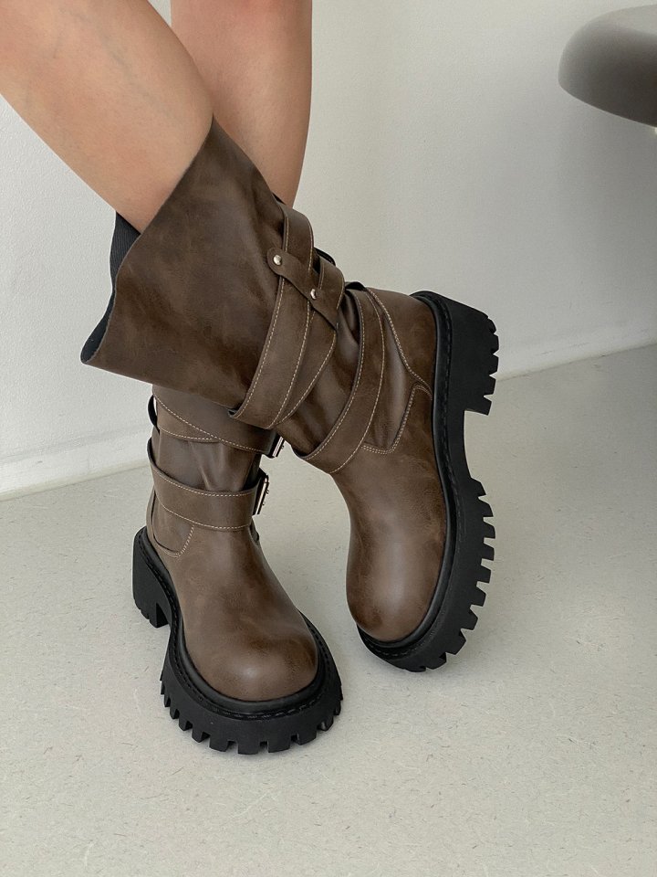 Vade - Korean Women Fashion - #womensfashion - Strap Buckle Mid Half Walker Boots - 3