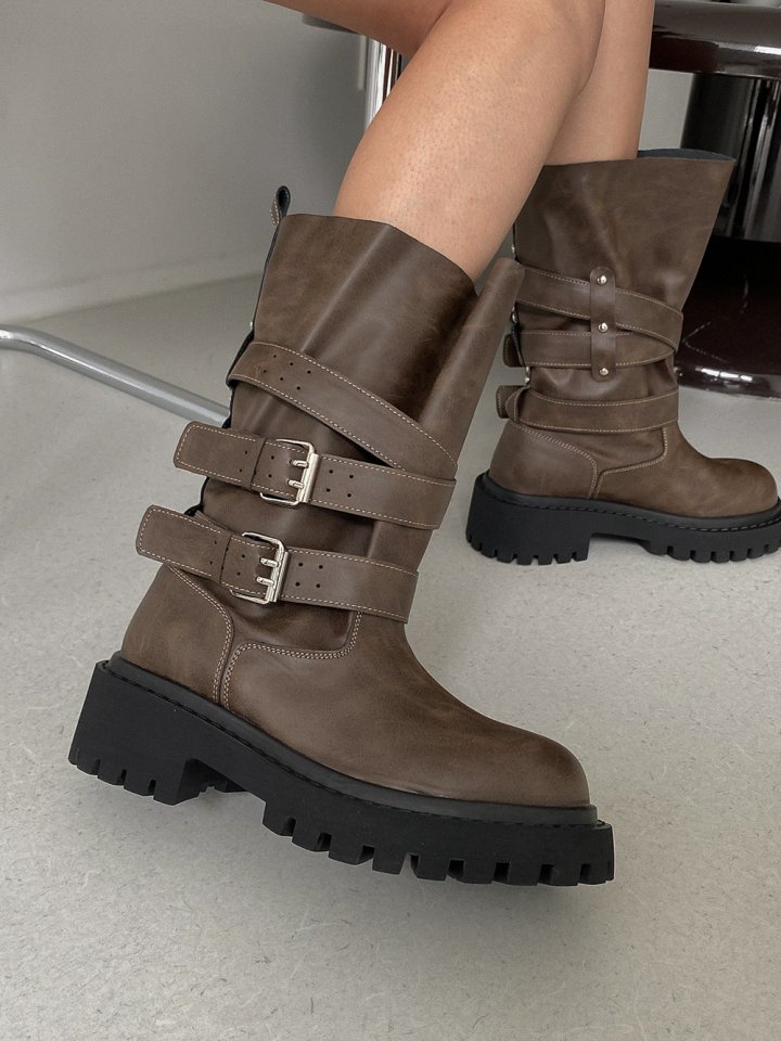 Vade - Korean Women Fashion - #womensfashion - Strap Buckle Mid Half Walker Boots - 7