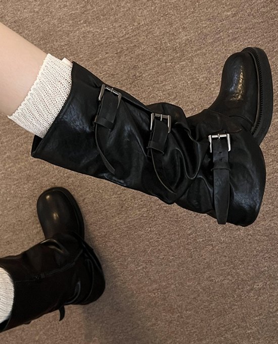 Vade - Korean Women Fashion - #womensfashion - Velcro Buckle Half Boots - 5