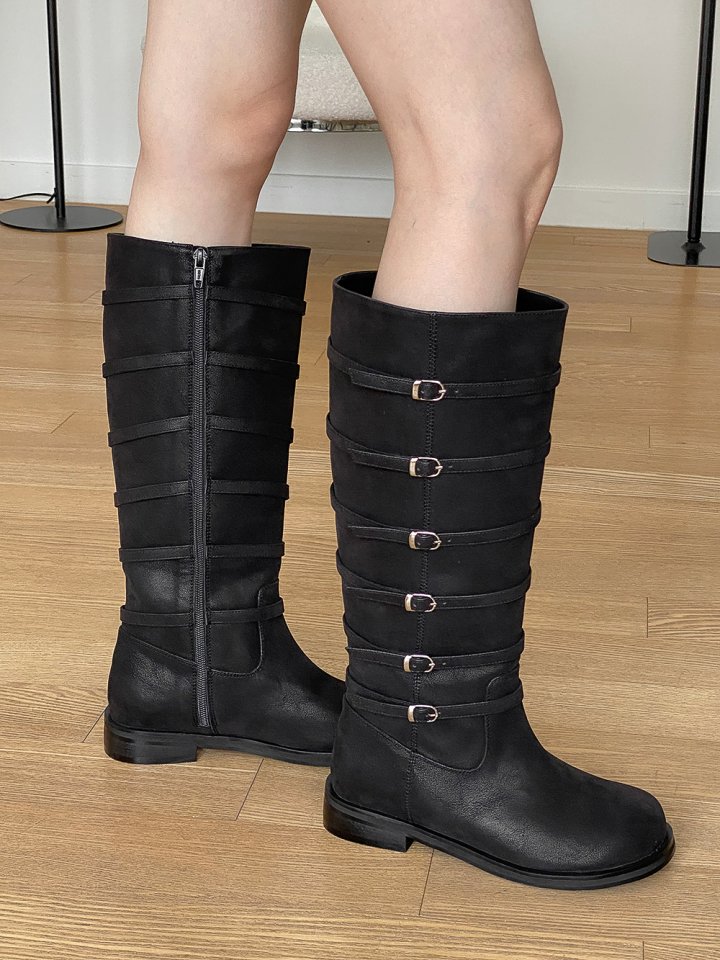 Vade - Korean Women Fashion - #womensfashion - Buckle Rider Biker Mid Half Boots - 12