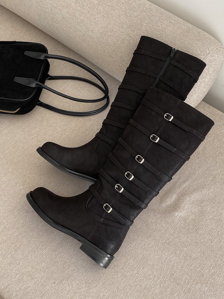 Vade - Korean Women Fashion - #womensfashion - Buckle Rider Biker Mid Half Boots - 6