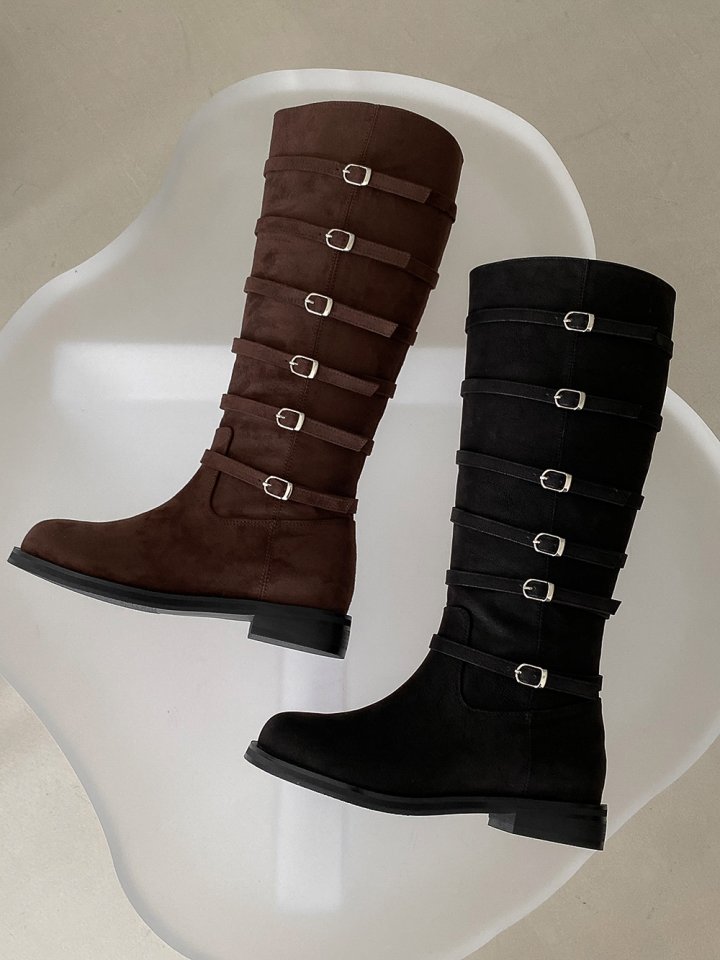 Vade - Korean Women Fashion - #womensfashion - Buckle Rider Biker Mid Half Boots - 8