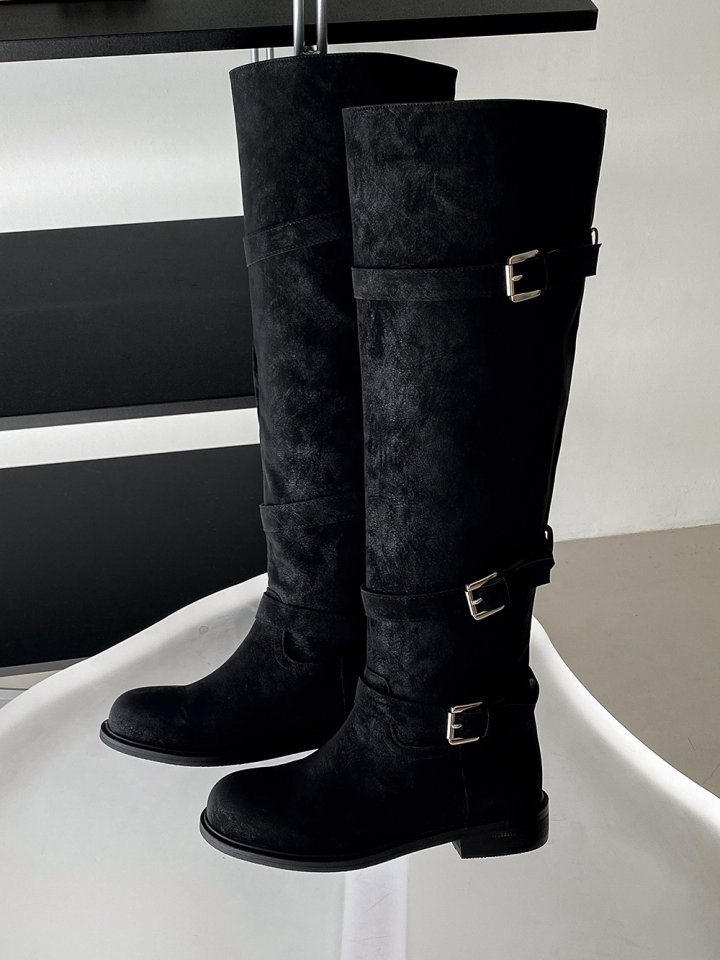 Vade - Korean Women Fashion - #womensfashion - Suede Buckle Long Boots - 10