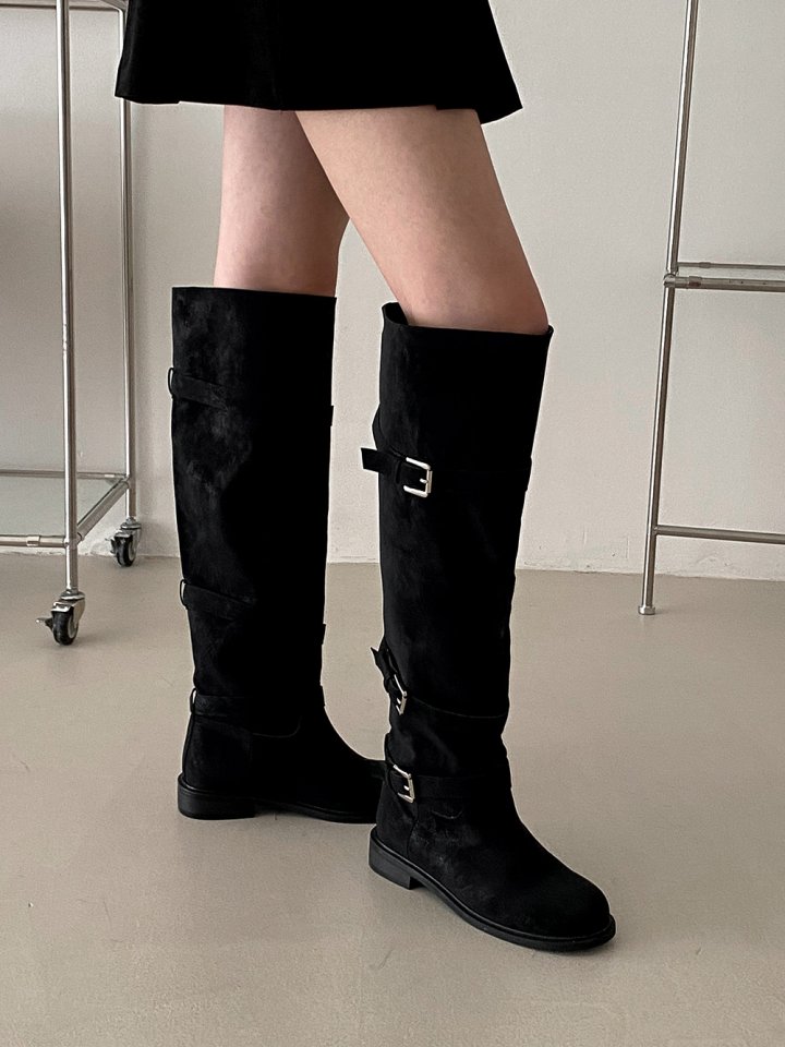 Vade - Korean Women Fashion - #womensfashion - Suede Buckle Long Boots - 6