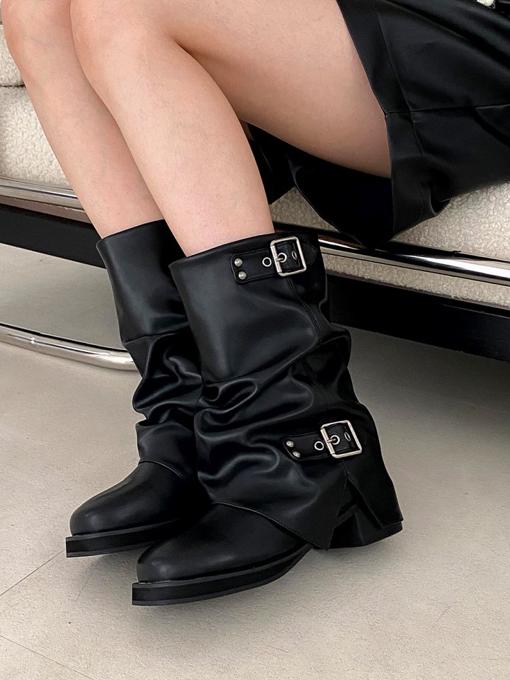 Vade - Korean Women Fashion - #womensfashion - Basic Buckle Boots