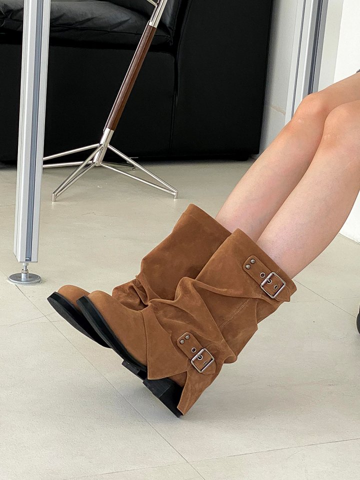 Vade - Korean Women Fashion - #womensfashion - Basic Buckle Boots - 9