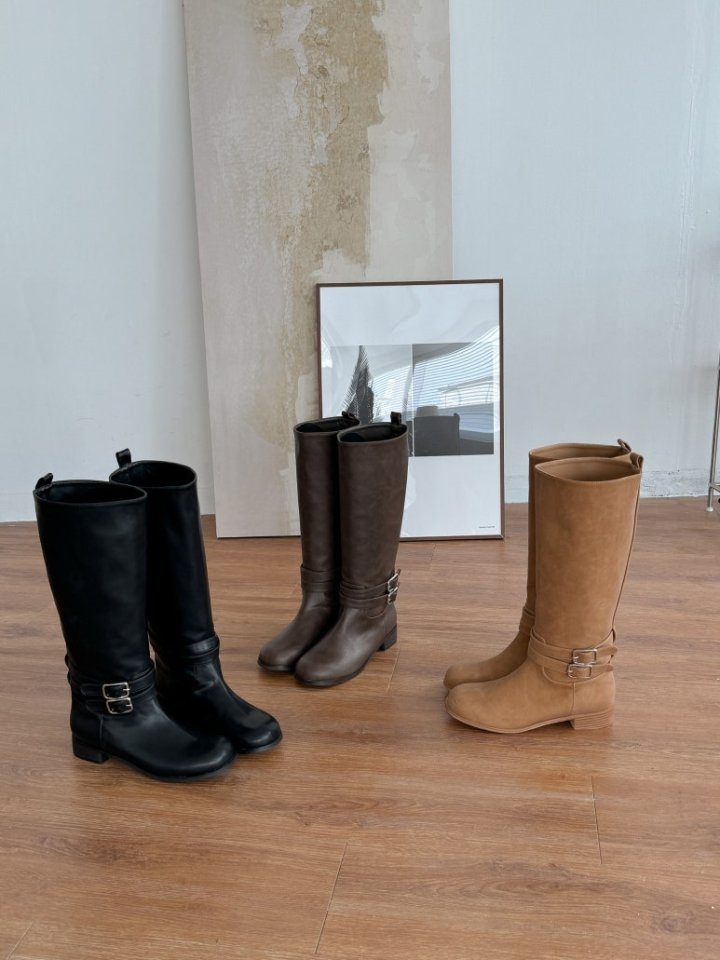 Vade - Korean Women Fashion - #womensfashion - Buckle Velcro Rider Boots - 2