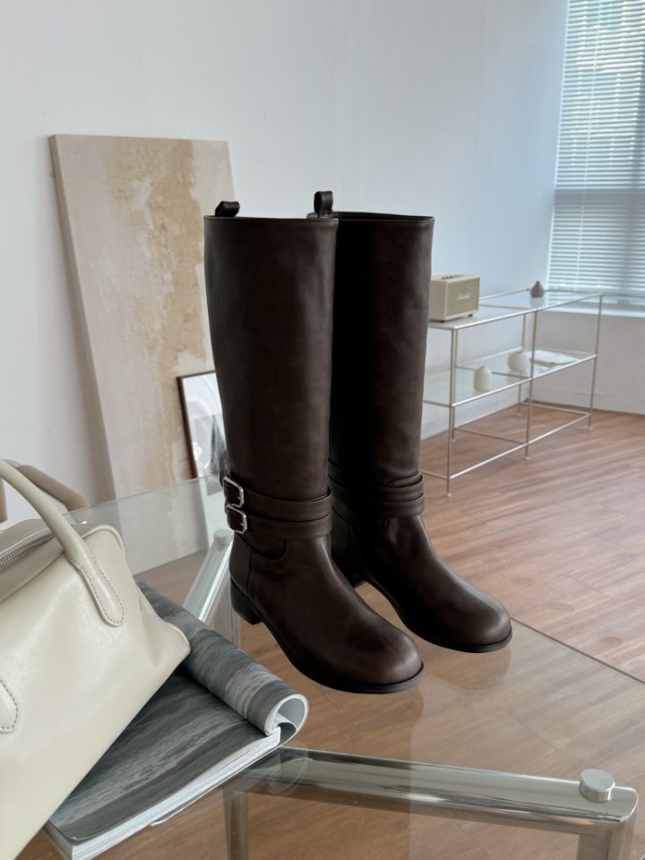 Vade - Korean Women Fashion - #womensfashion - Buckle Velcro Rider Boots - 8
