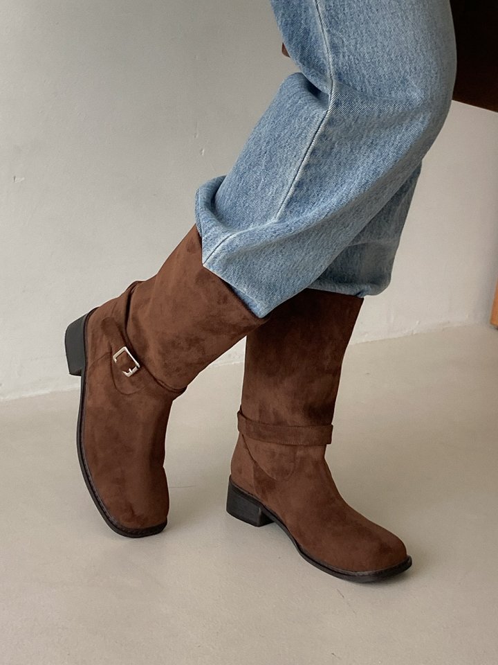 Vade - Korean Women Fashion - #womensfashion - Buckle Strap Mid Half Boots - 9