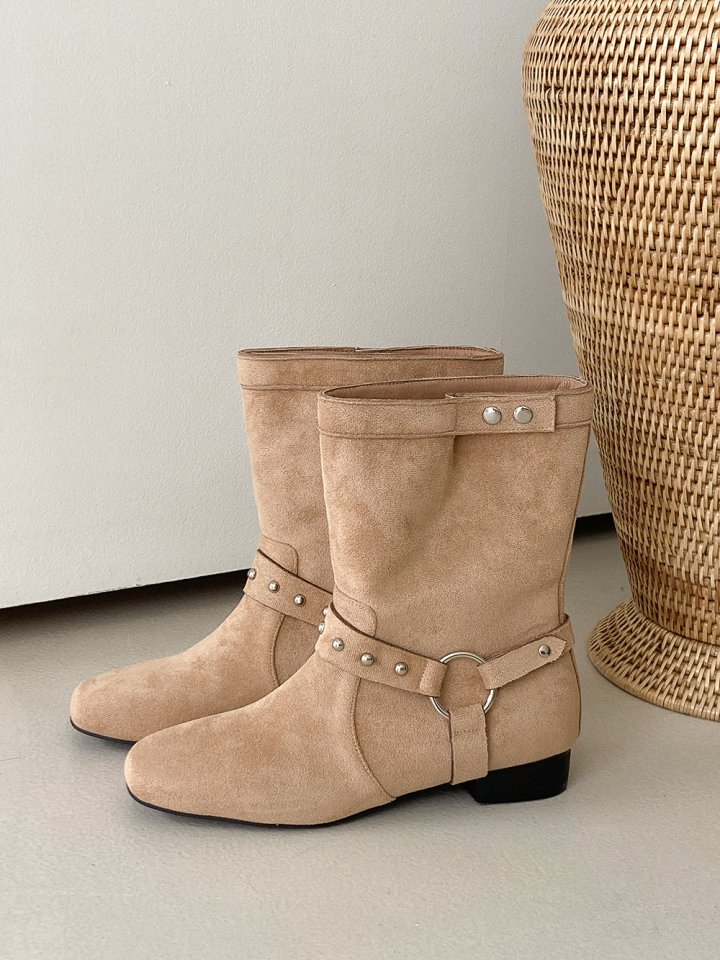 Vade - Korean Women Fashion - #womensfashion - Rider Suede Round Mid Half Boots - 8
