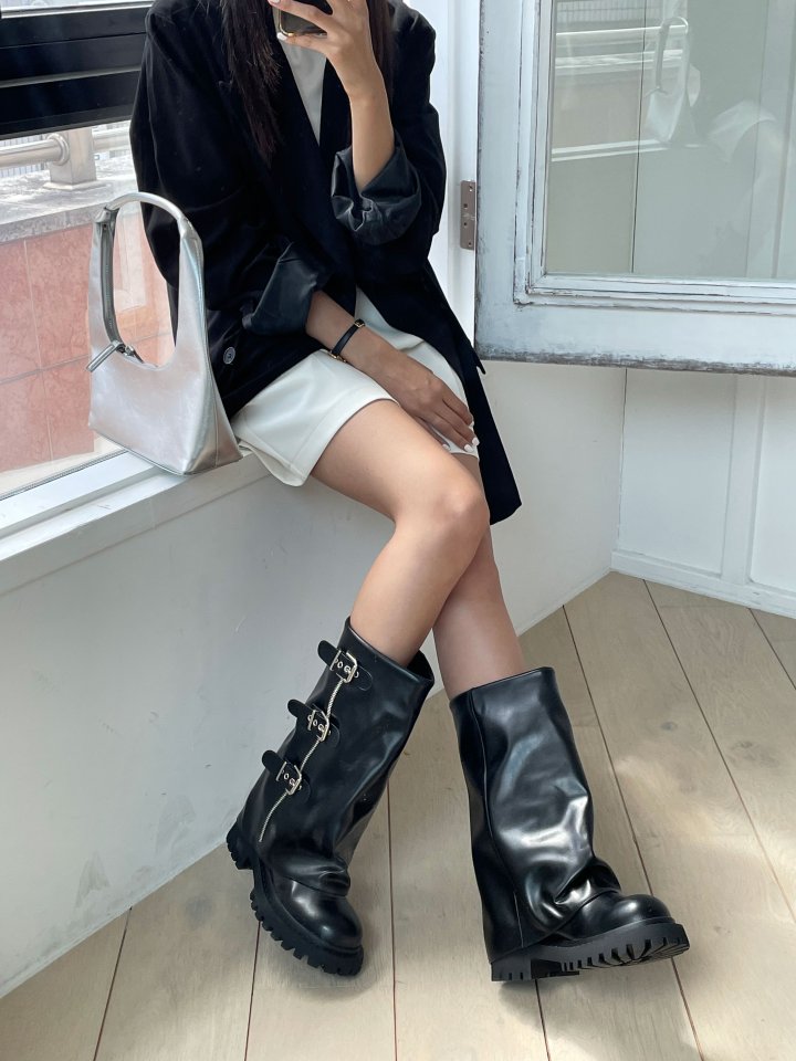 Vade - Korean Women Fashion - #womensfashion - Buckle Rider Half Boots - 3