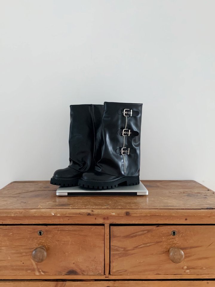 Vade - Korean Women Fashion - #womensfashion - Buckle Rider Half Boots - 5