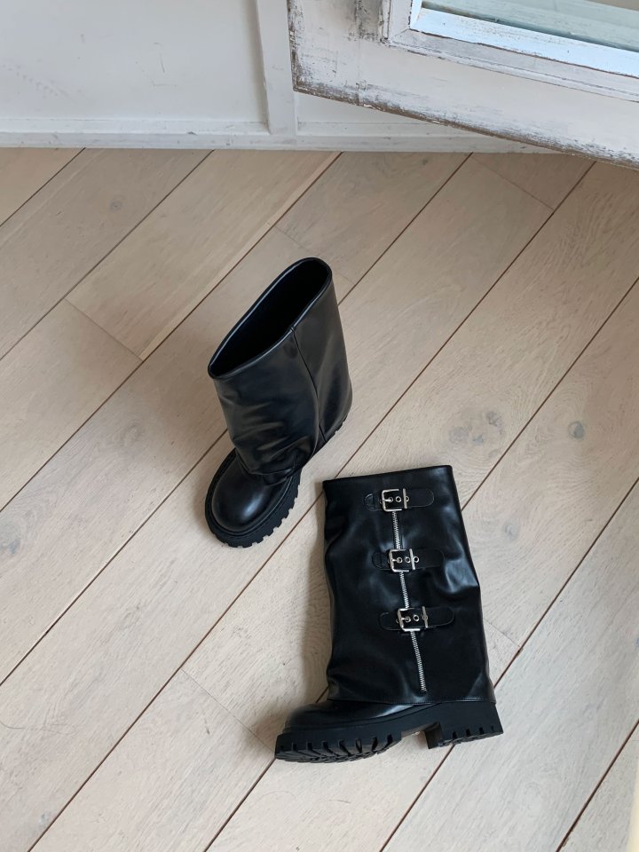 Vade - Korean Women Fashion - #womensfashion - Buckle Rider Half Boots - 7