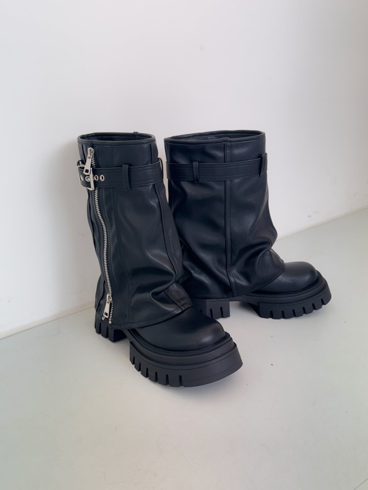 Vade - Korean Women Fashion - #womensfashion - Buckle Zipper Walker Boots - 11