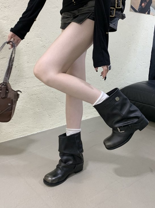 Vade - Korean Women Fashion - #womensfashion - Buckle Strap Half Boots - 12
