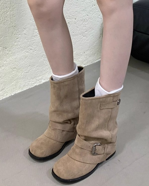 Vade - Korean Women Fashion - #womensfashion - Buckle Strap Half Boots - 2
