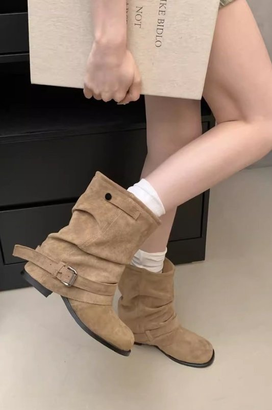 Vade - Korean Women Fashion - #momslook - Buckle Strap Half Boots - 4
