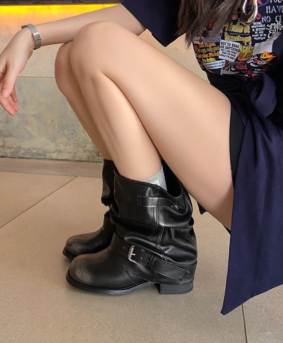 Vade - Korean Women Fashion - #womensfashion - Buckle Strap Half Boots - 6