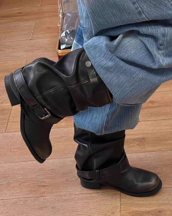 Vade - Korean Women Fashion - #womensfashion - Buckle Strap Half Boots - 8