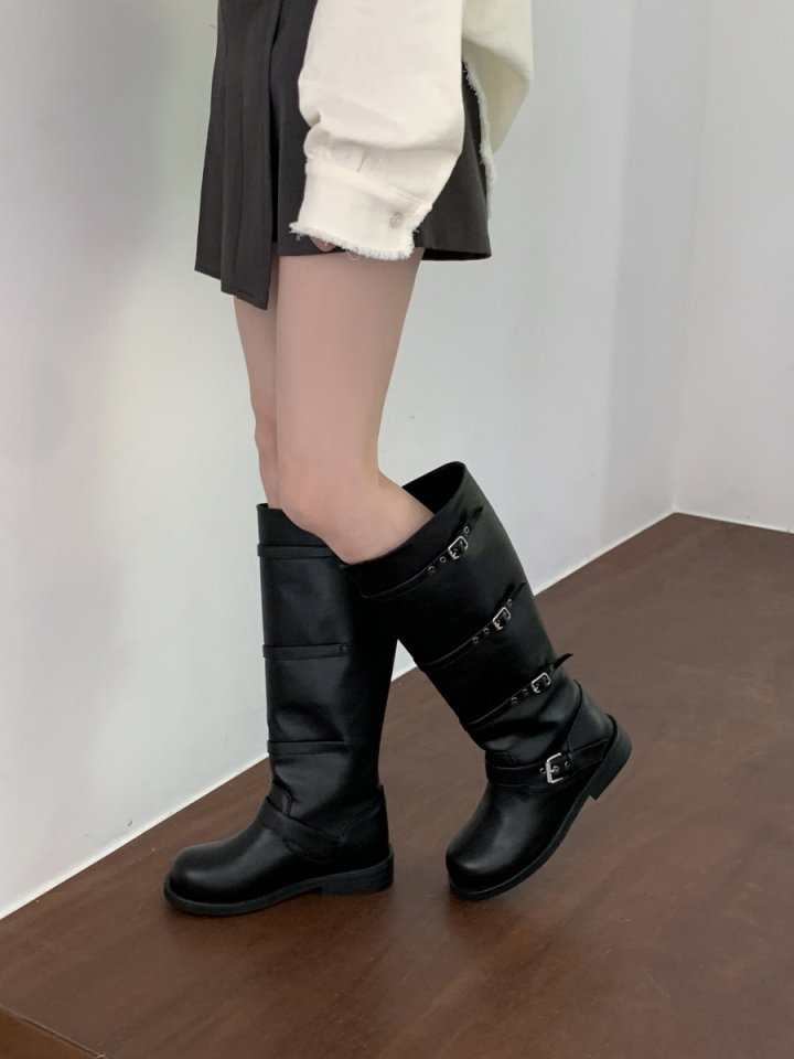 Vade - Korean Women Fashion - #womensfashion - Linen Buckle Middle Half Boots - 10
