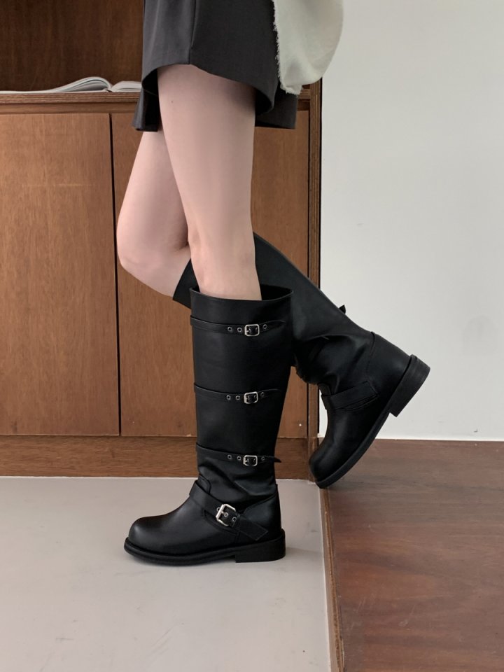 Vade - Korean Women Fashion - #womensfashion - Linen Buckle Middle Half Boots - 12
