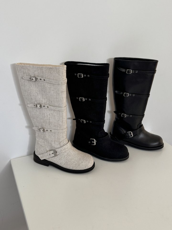 Vade - Korean Women Fashion - #womensfashion - Linen Buckle Middle Half Boots - 6