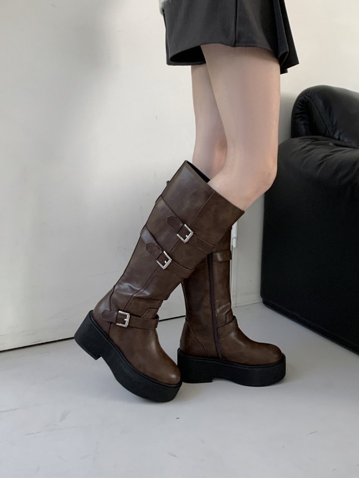 Vade - Korean Women Fashion - #womensfashion - Platform Middle Half Biker Boots - 10