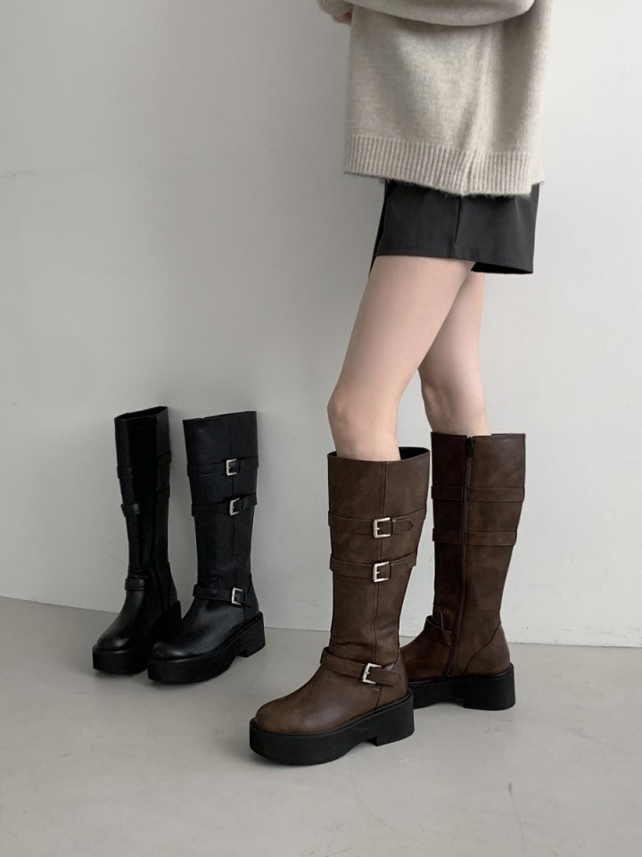 Vade - Korean Women Fashion - #womensfashion - Platform Middle Half Biker Boots - 6