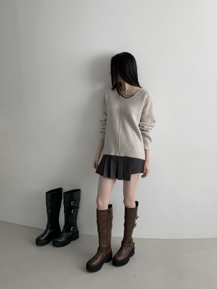Vade - Korean Women Fashion - #womensfashion - Platform Middle Half Biker Boots - 8