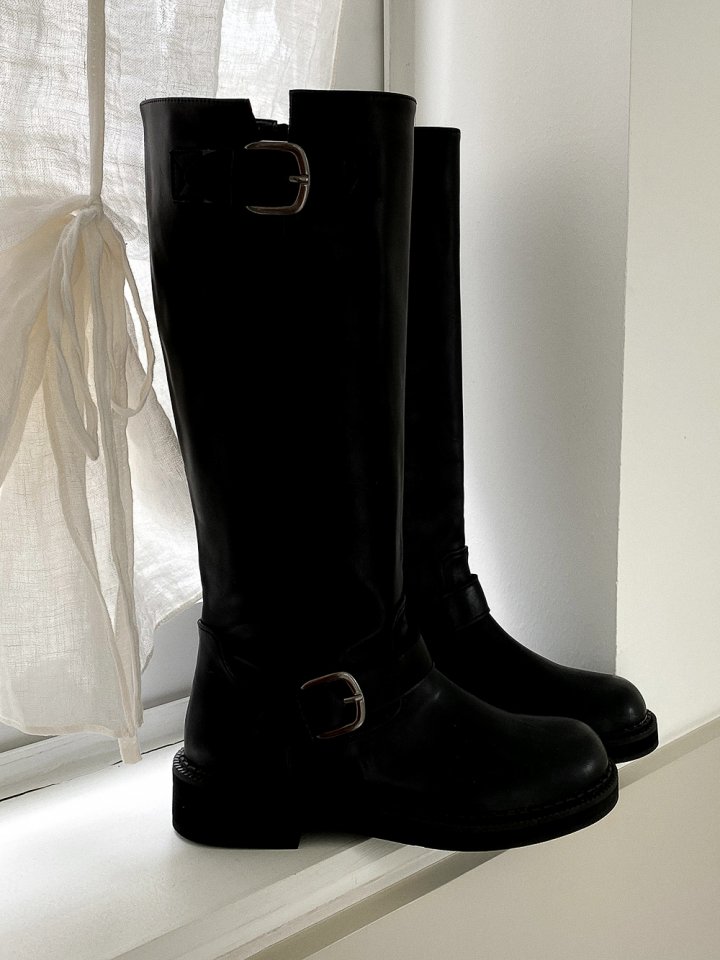 Vade - Korean Women Fashion - #momslook - Buckle Rider Biker Boots - 4