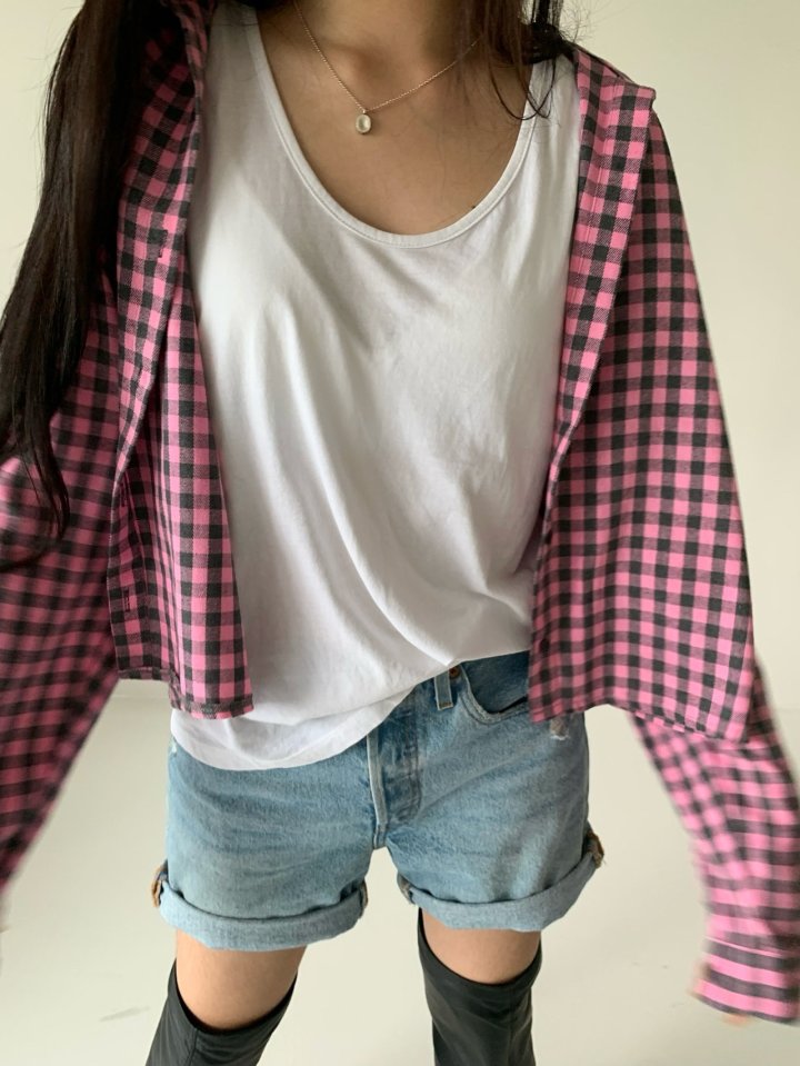 Via - Korean Women Fashion - #momslook - Pink Check Shirt - 3