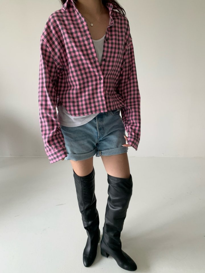 Via - Korean Women Fashion - #momslook - Pink Check Shirt - 5