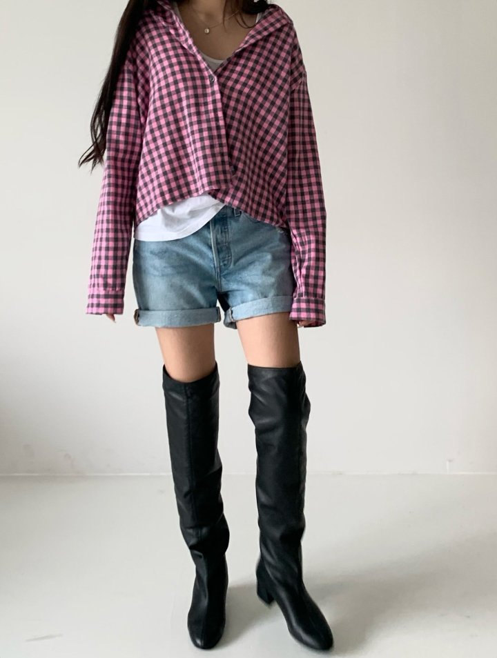 Via - Korean Women Fashion - #momslook - Pink Check Shirt - 7