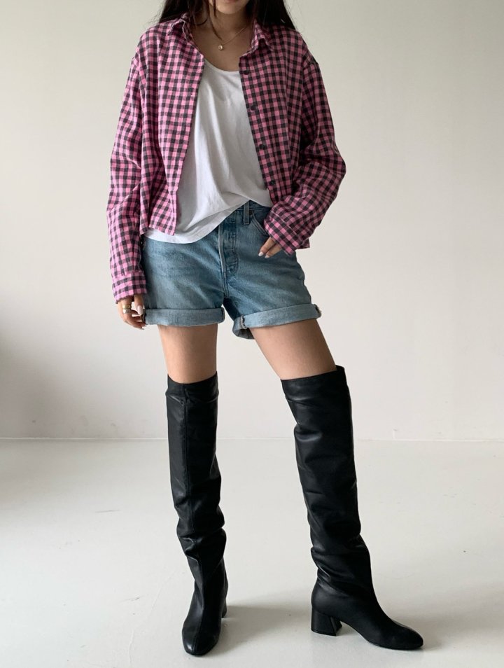Via - Korean Women Fashion - #momslook - Pink Check Shirt - 9