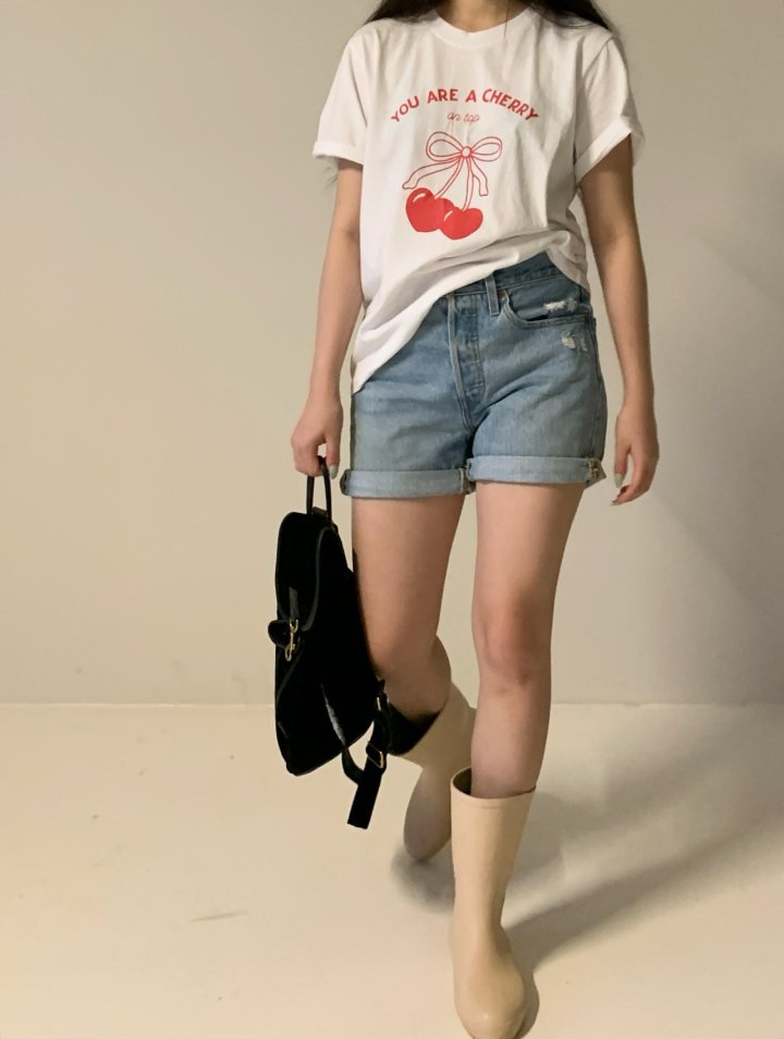 Via - Korean Women Fashion - #momslook - Heart Cherry Tee - 2