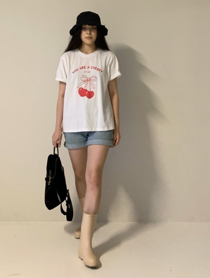 Via - Korean Women Fashion - #womensfashion - Heart Cherry Tee - 4