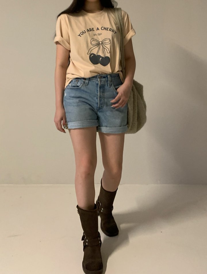 Via - Korean Women Fashion - #momslook - Heart Cherry Tee - 3