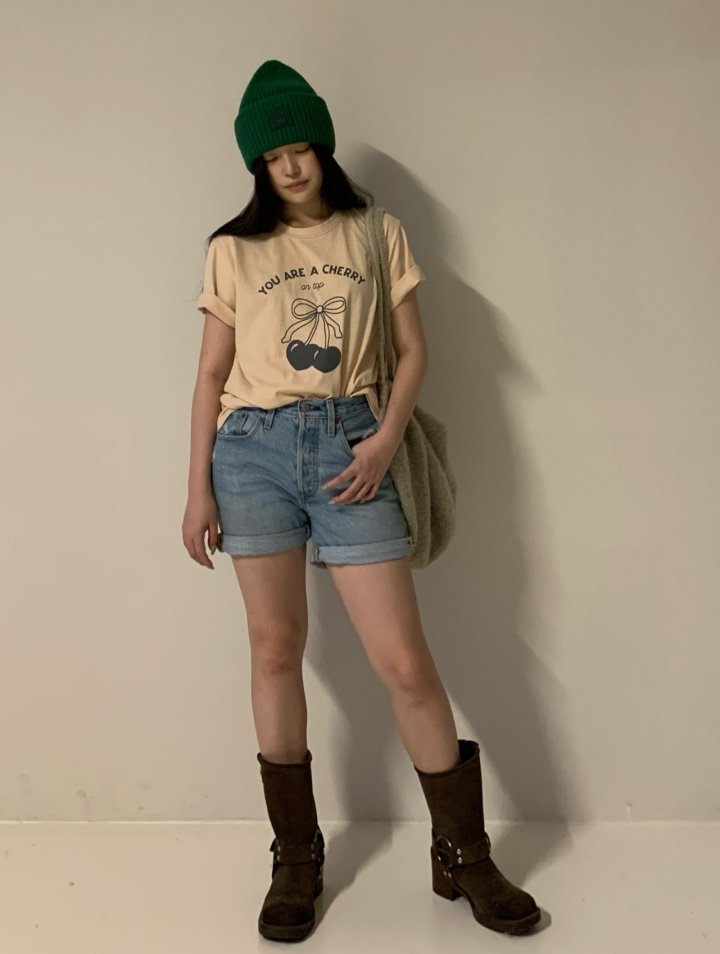Via - Korean Women Fashion - #momslook - Heart Cherry Tee - 5