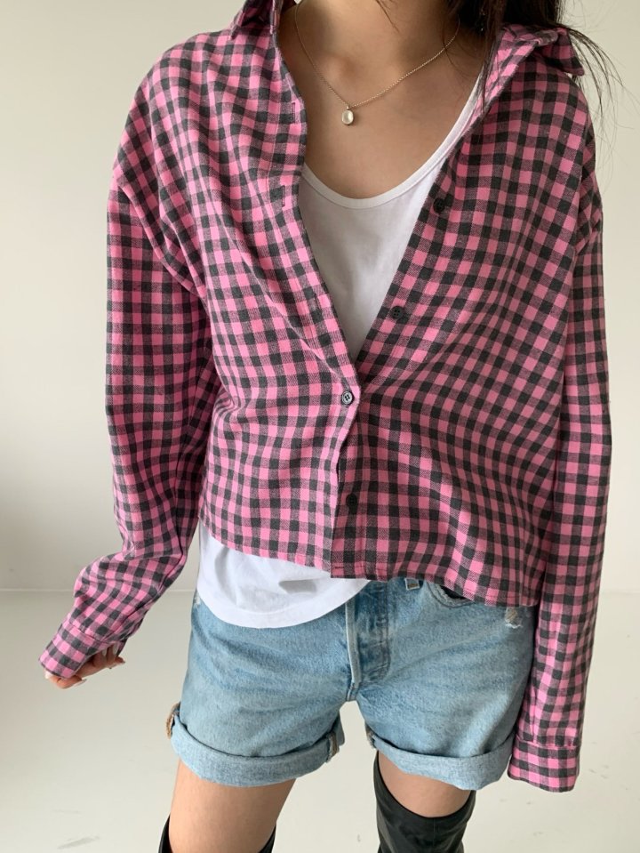 Via - Korean Women Fashion - #momslook - Pink Check Shirt - 4