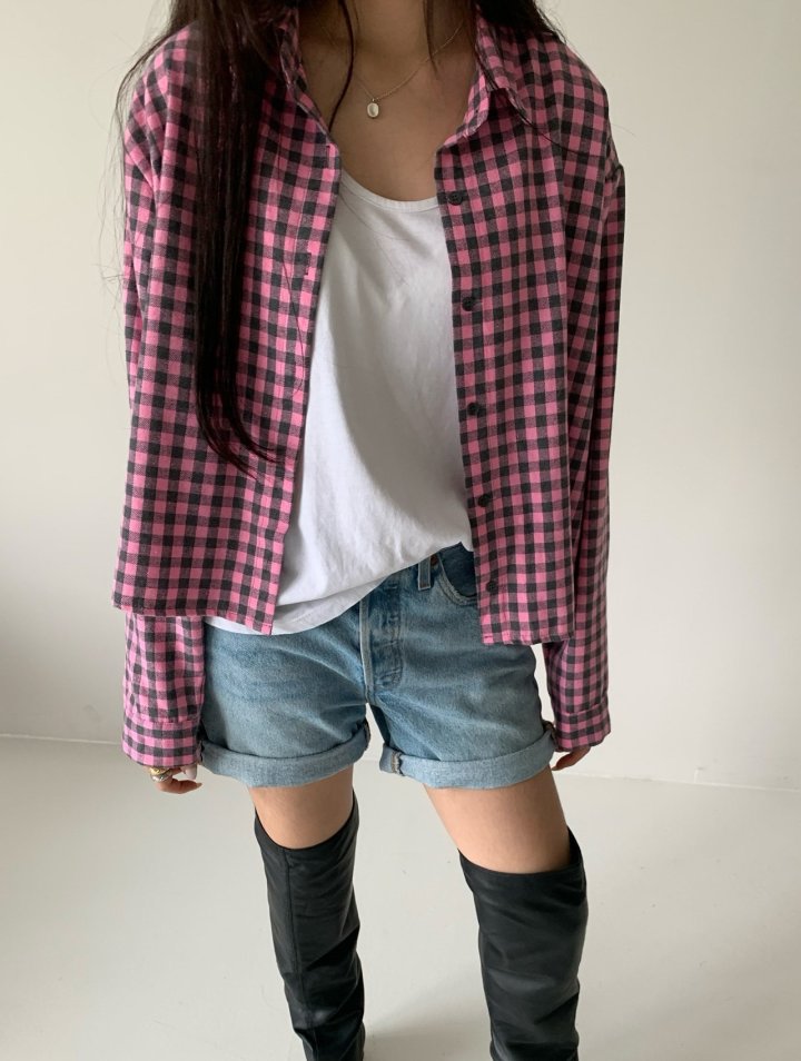 Via - Korean Women Fashion - #womensfashion - Pink Check Shirt - 8