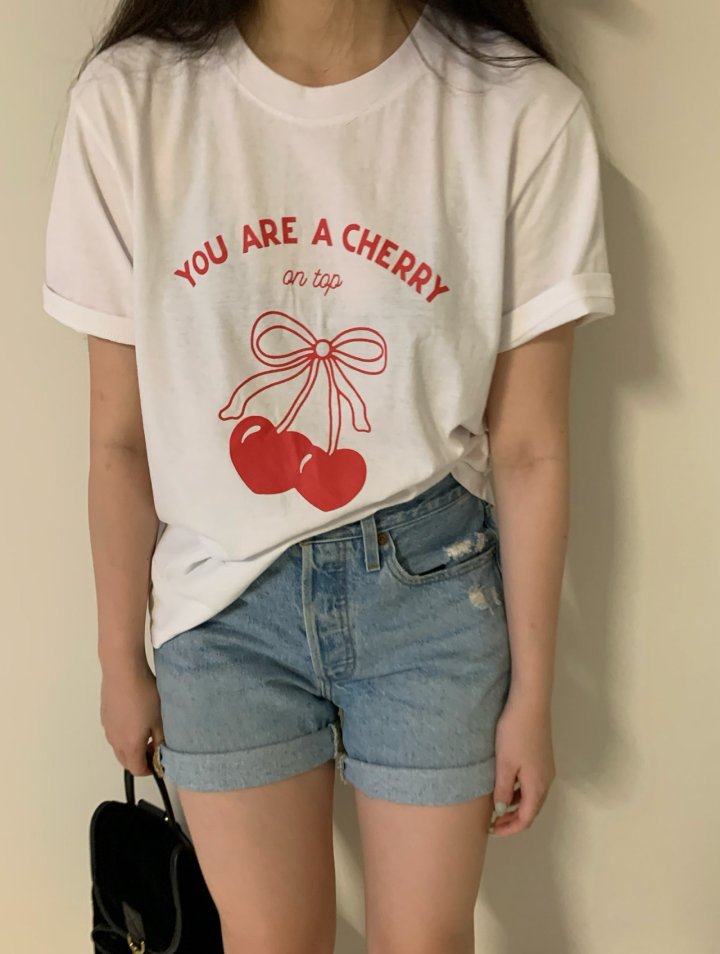 Via - Korean Women Fashion - #womensfashion - Heart Cherry Tee - 3