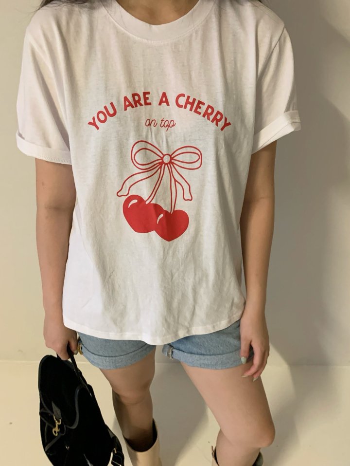 Via - Korean Women Fashion - #womensfashion - Heart Cherry Tee - 5