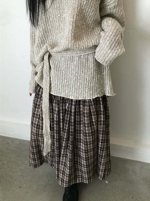 Peach Check Long Skirt Peach Check Long Skirt