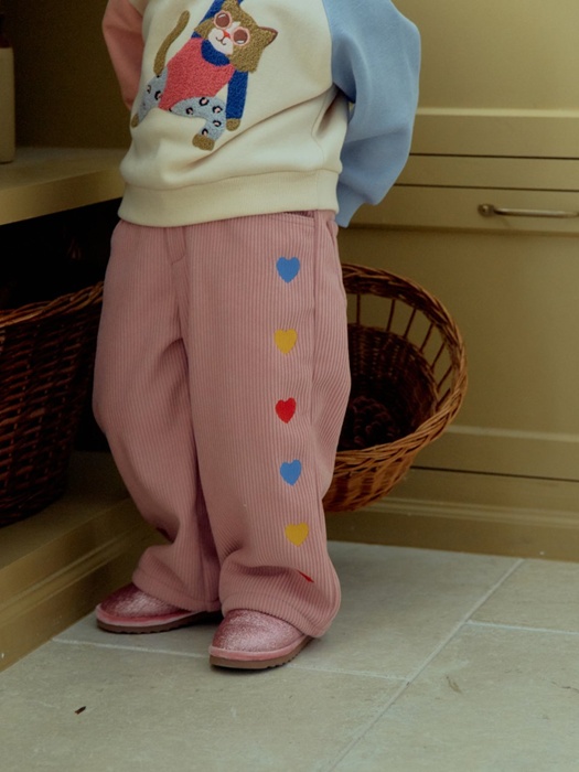 Heart Embroidery Corduroy Pants