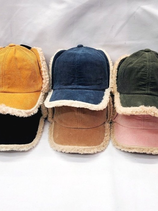 Corduroy Fleece Earflap Ball Cap Corduroy Fleece Earflap Ball Cap