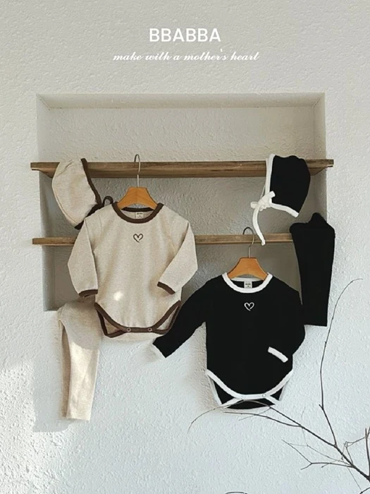 Heart Embroidery Peach Fleece Suit Set (set of 3)