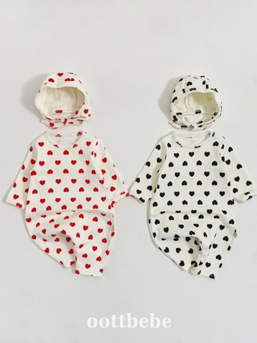 Heart Jumpsuit Bonnet Set Heart Jumpsuit Bonnet Set