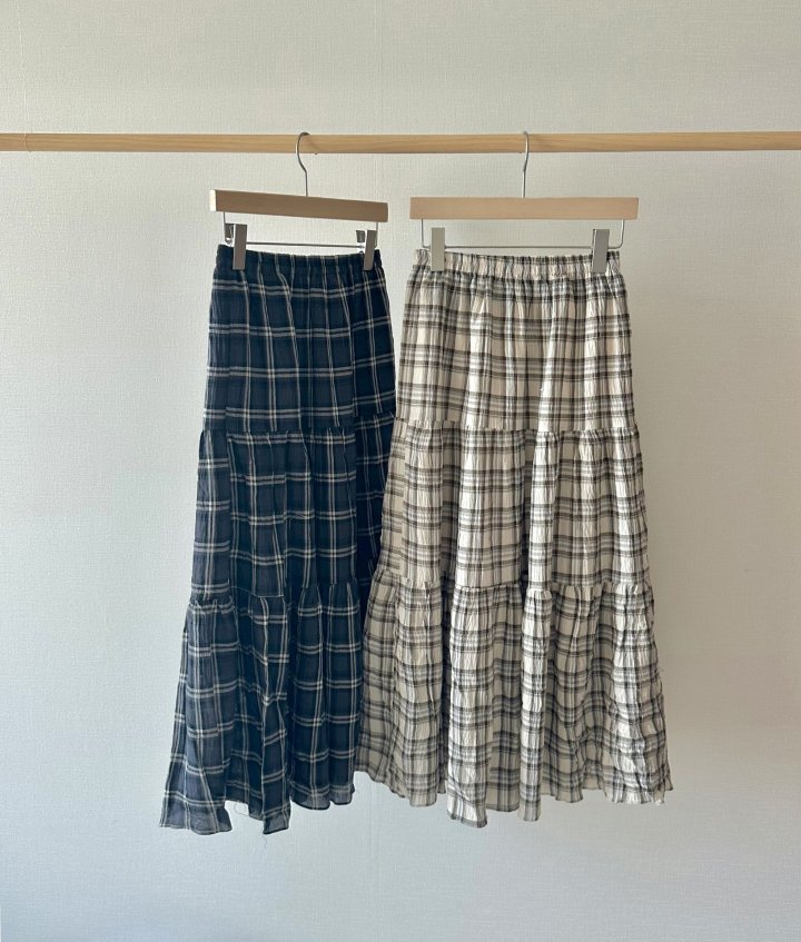 Afarrier - Korean Women Fashion - #momslook - Check Long Skirt