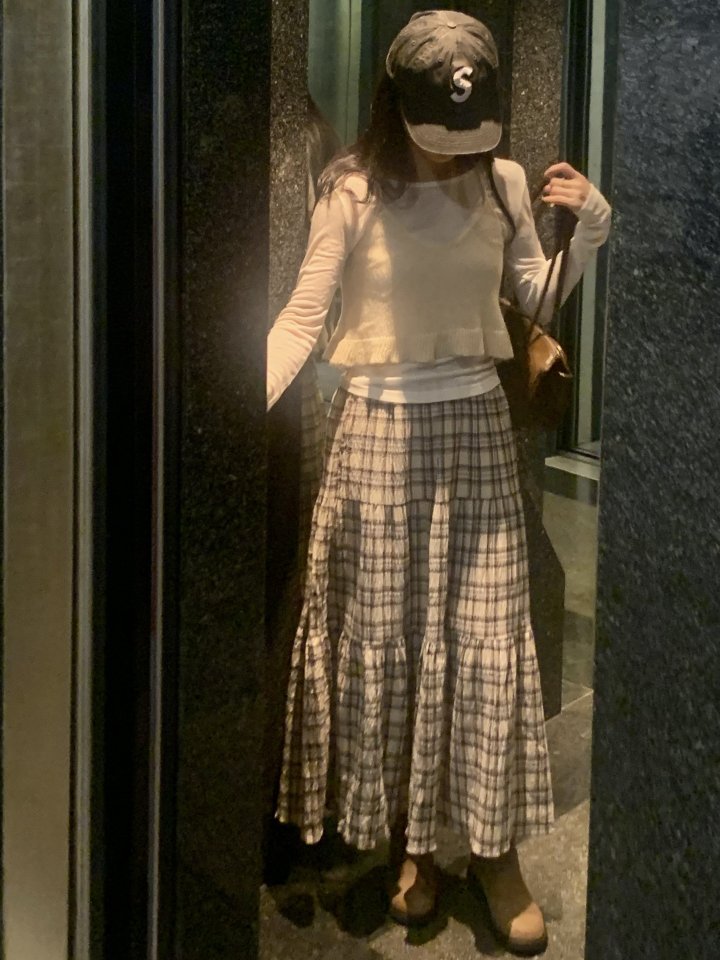 Afarrier - Korean Women Fashion - #momslook - Check Long Skirt - 3