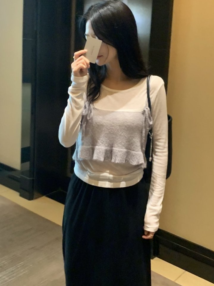 Afarrier - Korean Women Fashion - #momslook - Mohair Frill Bustier Knit - 7